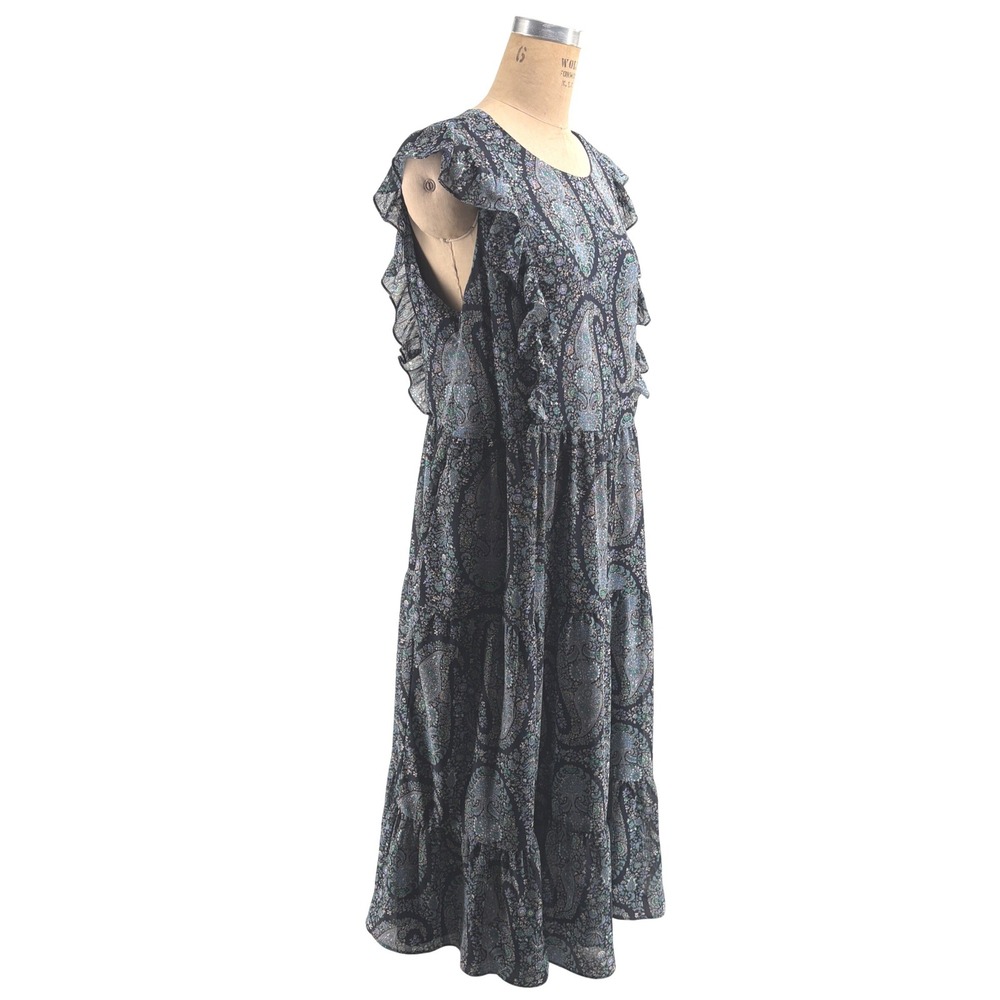 J.Crew Womens Blue Paisley Ruffle Tiered Midi Dress Size 18 Sleeveless Boho